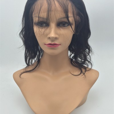 12inch natural color body wave Chinese remy human hair lace front wig