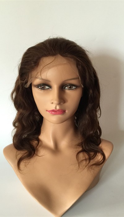 14inch dark brown color body wave Chinese remy human hair lace front wig