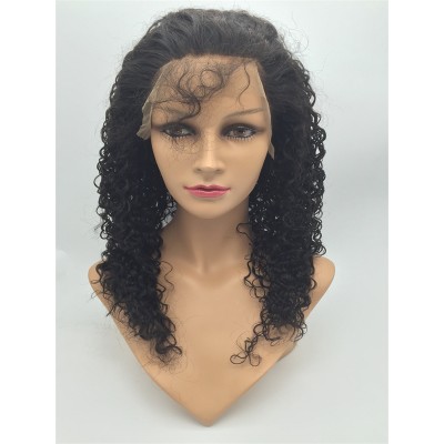 18inch natural color curly Chinese virgin human hair natural lace front  wig