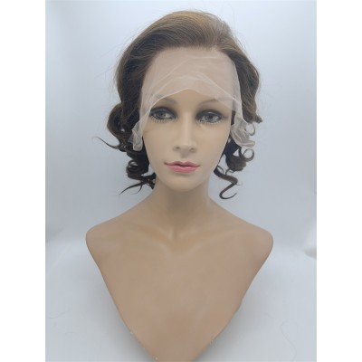 10 inch medium brown curly  Chinese remy human hair PIXIE lace front wig