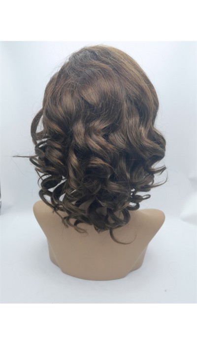 10 inch medium brown curly  Chinese remy human hair PIXIE lace front wig