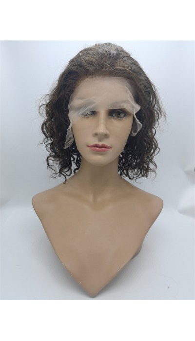 10 inch medium brown curly  Chinese remy human hair BOB lace front wig