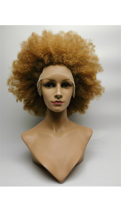 18inch GOLDEN color KINKY AFRO remy human hair natural lace front  wig from shinewig