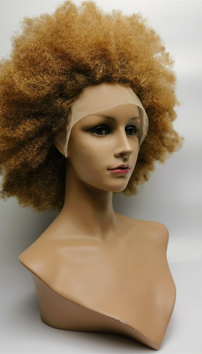 18inch GOLDEN color KINKY AFRO remy human hair natural lace front  wig from shinewig