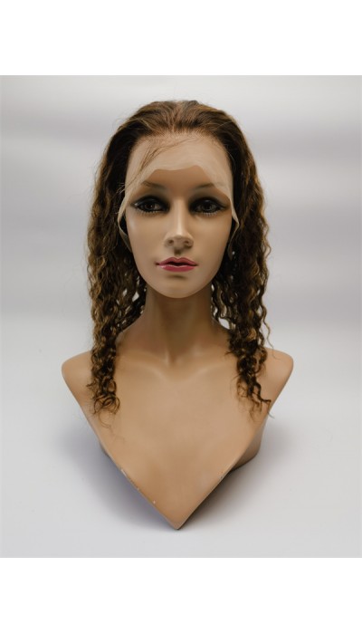 10 inch piano color 4with27  curly remy human hair lace frontal wig