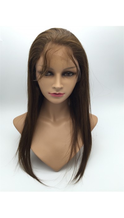 16inch BROWN COLOR silk straight Chinese vigin hair natural full lace wig
