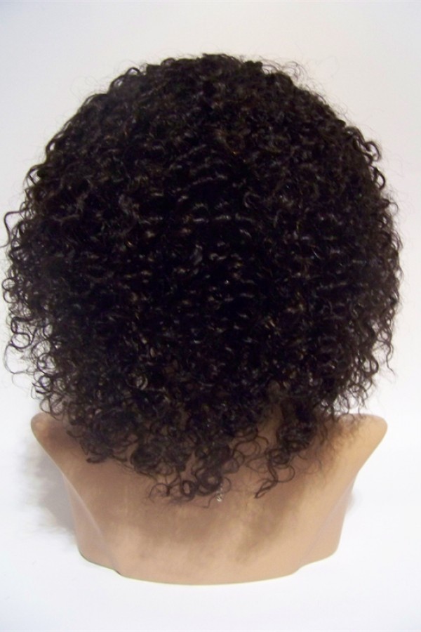 10 inch natural color 1B curly Indian vigin remy human hair full lace wig