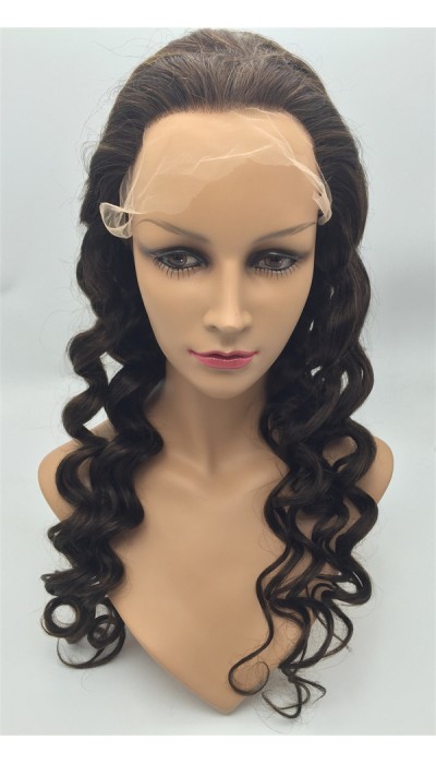 20inch DARK BROWN natural hairline beautiful spiral wave Chinese remy human hair full lace wig shinewig