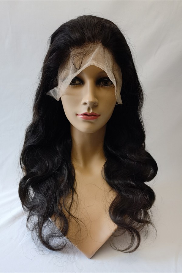 18inch natural color body wave Remy human hair full lace wig