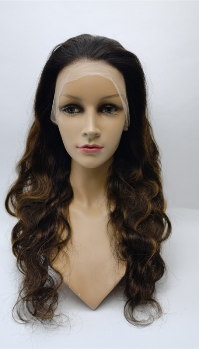 22inch piano balayage brown color body wave Chinese remy hair full lace wig shinewig