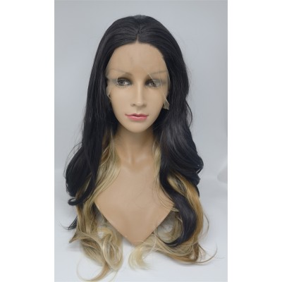 High temperature 3 tone colors  beautiful wavy synthetic lace front wig shinewig