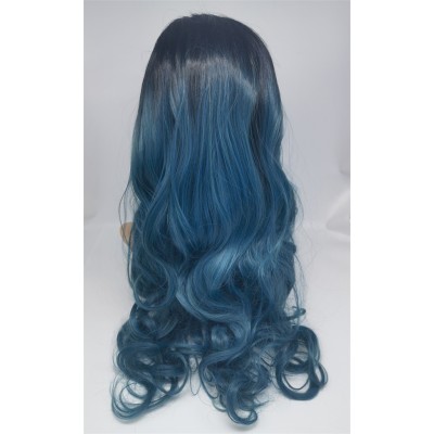 High temperature dark roots ombre color  beautiful wavy synthetic lace front wig shinewig