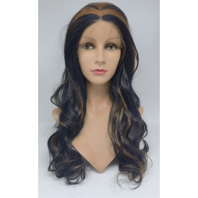 High temperature highlights color piano color  beautiful wavy synthetic lace front wig shinewig