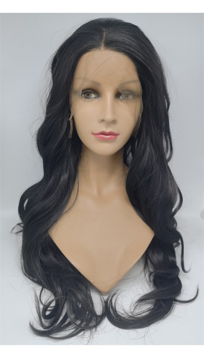 High temperature dark brown color  beautiful wavy synthetic lace front wig shinewig