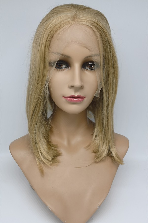 High temperature blonde color short style  beautiful wavy synthetic lace front wig shinewig
