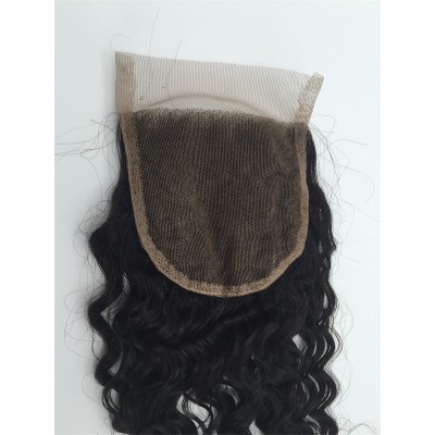 16 inch curly Chinese virgin human hair lace top closure