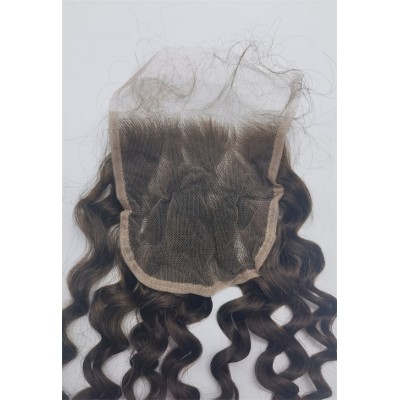 14 inch curly Chinese remy human hair lace top closure