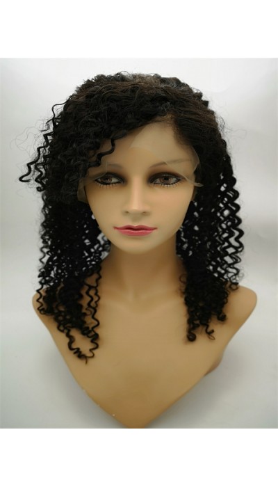 16inch natural color curly Chinese virgin human hair natural lace front  wig