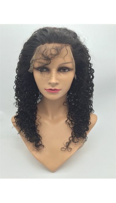 18inch natural color curly Chinese virgin human hair natural lace front  wig