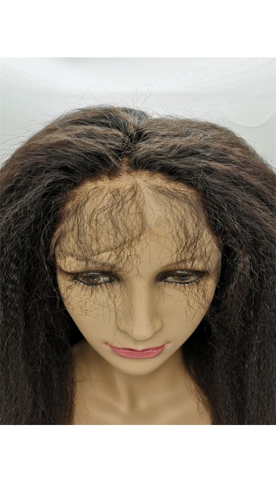 18inch natural color kinky straight Chinese virgin human hair natural lace front  wig