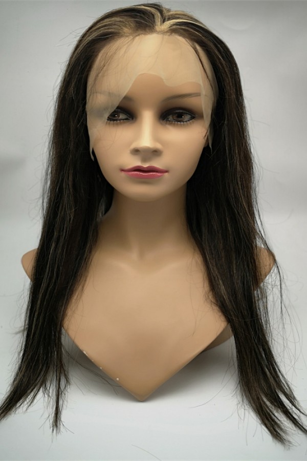 20inch highlights color silk straight Chinese virgin human hair natural lace front  wig