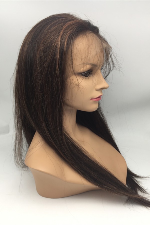 20inch highlights color silk straight Chinese virgin human hair natural lace front  wig