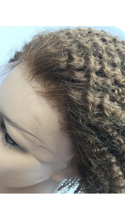 8inch dark brown color afro curl Indian vigin human hair lace front wig