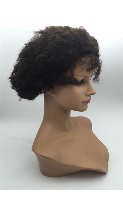 8inch natural color kinky afro Indian vigin hair lace front wig