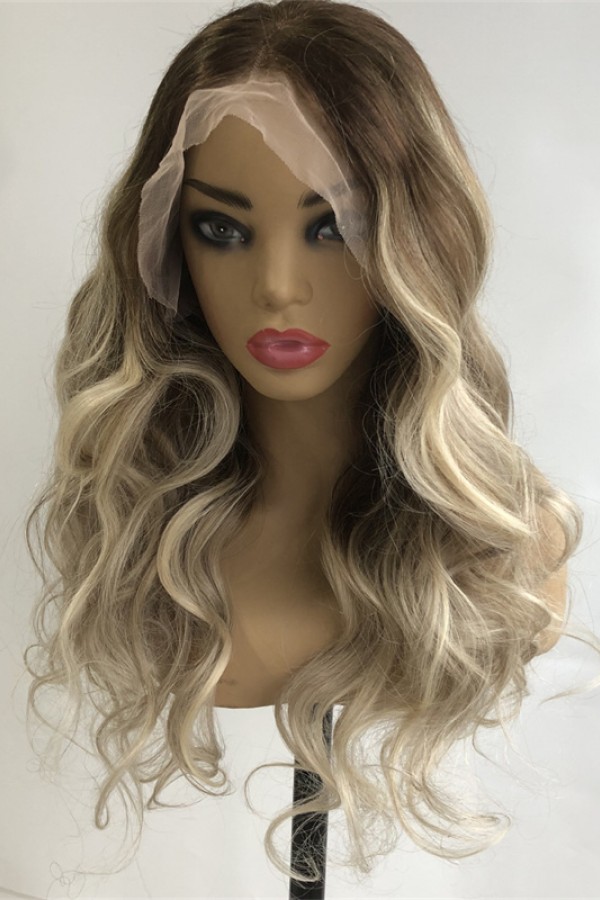 20inch ombre color wavy super high quality Chinese virgin human hair natural lace front celebrity wig