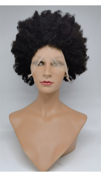 10 inch natural black kinky afro  Chinese remy human hair lace front wig