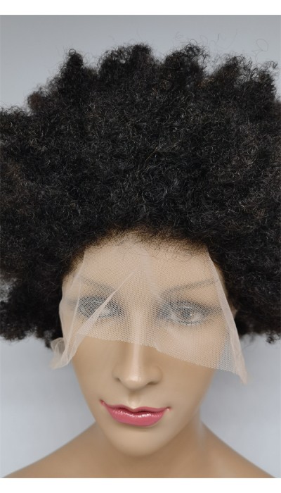 10 inch natural black kinky afro  Chinese remy human hair lace front wig