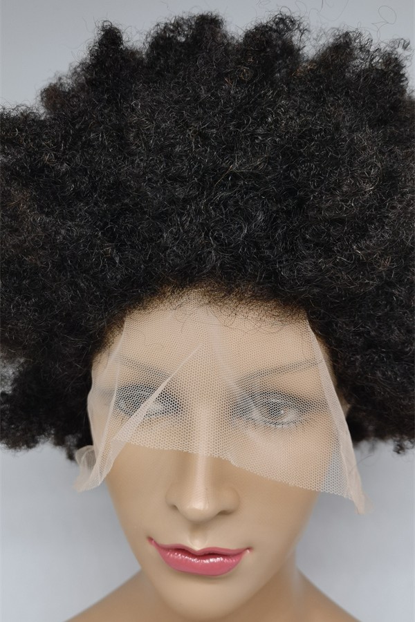 10 inch natural black kinky afro  Chinese remy human hair lace front wig