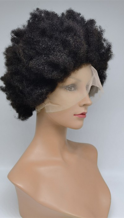 10 inch natural black kinky afro  Chinese remy human hair lace front wig