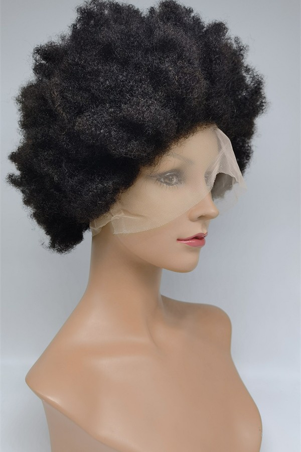 10 inch natural black kinky afro  Chinese remy human hair lace front wig