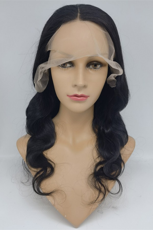 18inch natural color body wave middle part Indian remy human hair natural lace front  wig