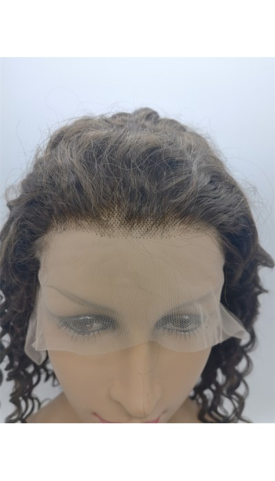 14inch medium brown color deep curly Indian remy human hair lace front wig