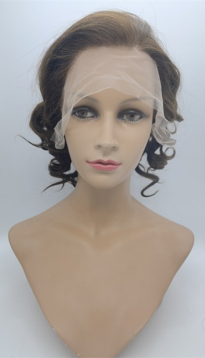 10 inch medium brown curly  Chinese remy human hair PIXIE lace front wig