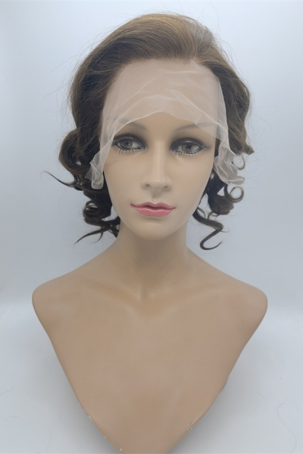 10 inch medium brown curly  Chinese remy human hair PIXIE lace front wig