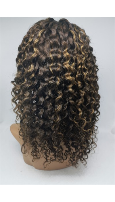 14inch highlights color deep curly Chinese remy human hair lace front wig