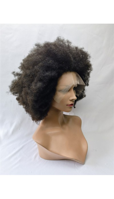 18inch natural color KINKY AFRO remy human hair natural lace front  wig from shinewig