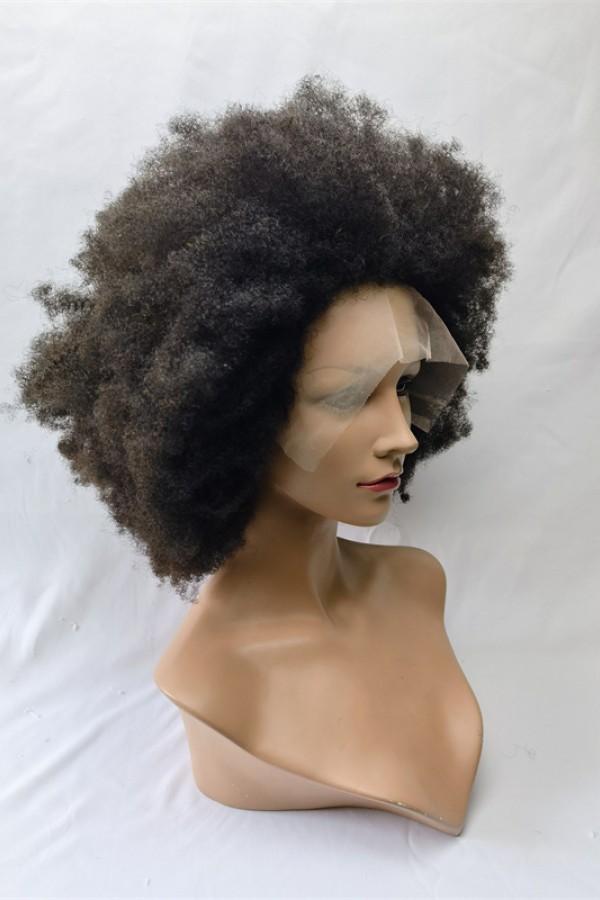 18inch natural color KINKY AFRO remy human hair natural lace front  wig from shinewig