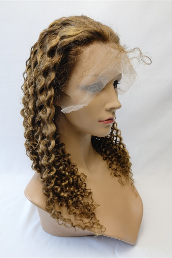 18inch natural color curly remy human hair natural lace front  wig from shinewig