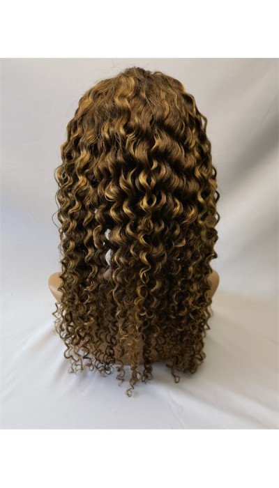 18inch PIANO COLOR streak color curly remy human hair natural lace front  wig from shinewig