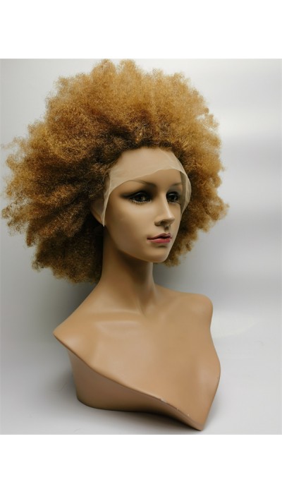 18inch GOLDEN color KINKY AFRO remy human hair natural lace front  wig from shinewig