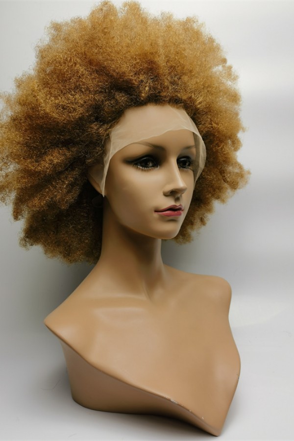 18inch GOLDEN color KINKY AFRO remy human hair natural lace front  wig from shinewig