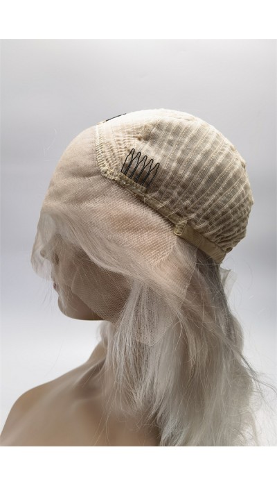 18inch white color body wave remy human hair natural lace front  wig from shinewig