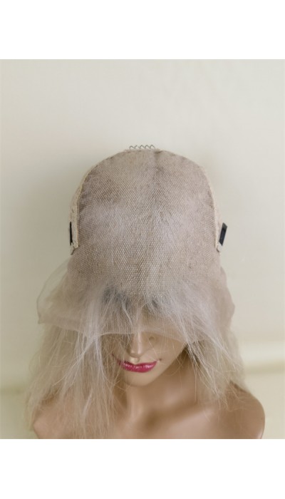 18inch white color body wave remy human hair natural 6inch lace front  wig from shinewig