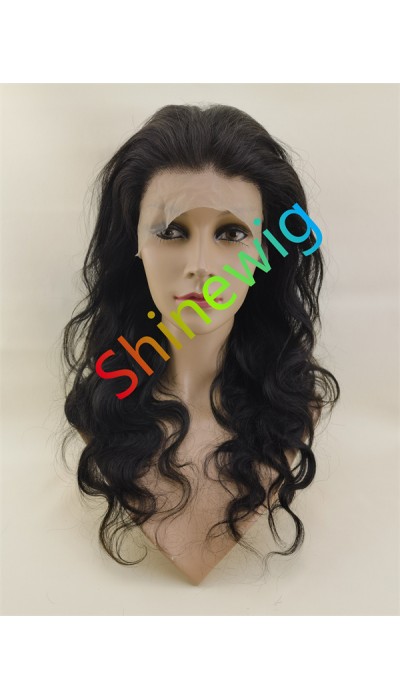 20inch Natural color body WAVY remy human hair natural lace frontal  wig from shinewig