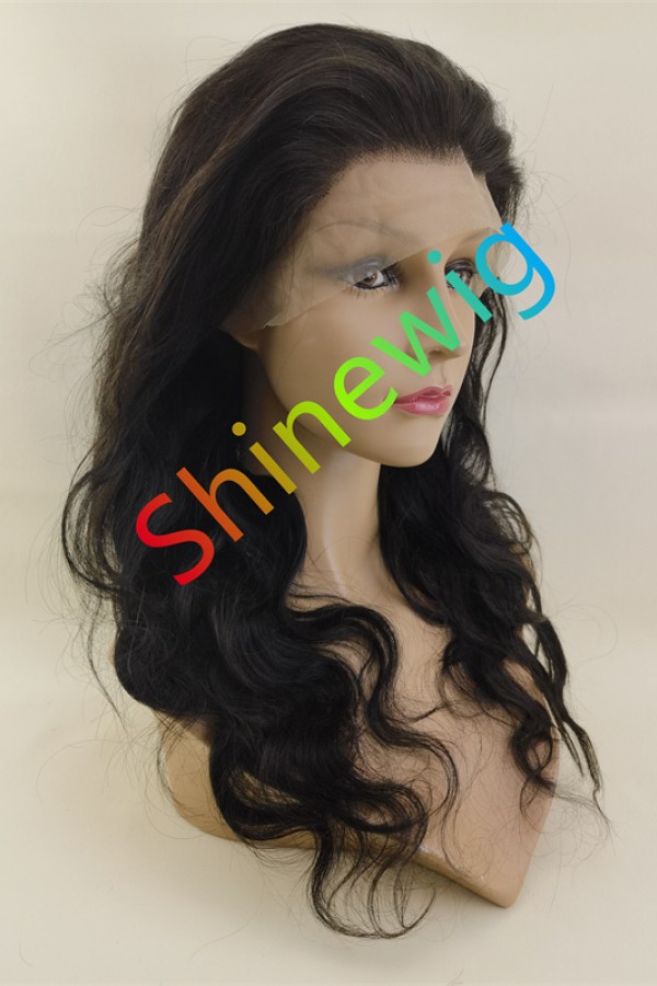 20inch Natural color body WAVY remy human hair natural lace frontal  wig from shinewig