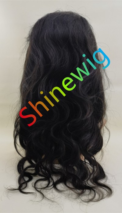 20inch Natural color body WAVY remy human hair natural lace frontal  wig from shinewig